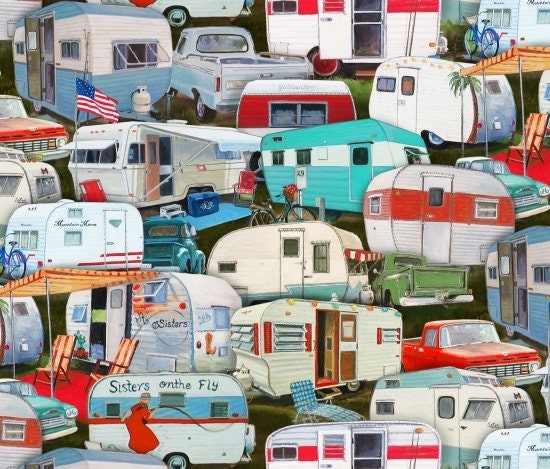 Vintage Trailers Packed Camping 3505-multi Cotton Woven Fabric