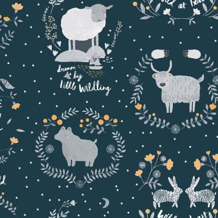 Eclipse Stay Wild on Navy Cotton Woven Fabric