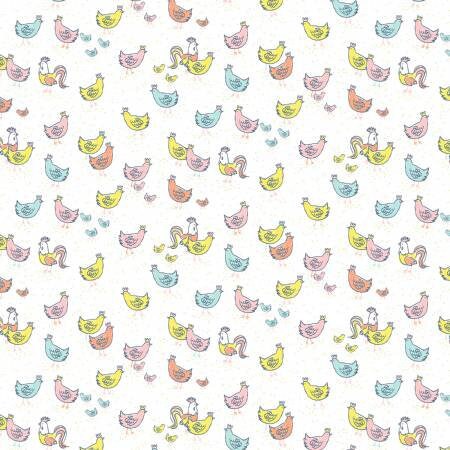 Deja Moo The Flock on White Cotton Woven Fabric