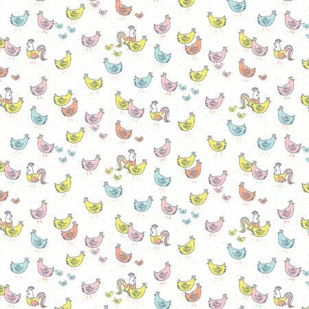 Deja Moo The Flock on White Cotton Woven Fabric