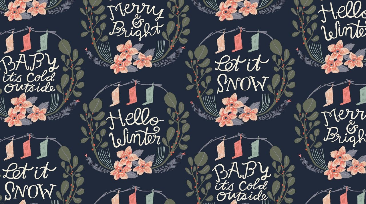 Let it Snow Lettering Vignette Cotton Woven Fabric