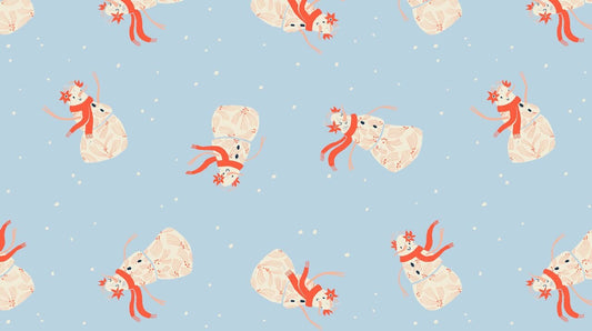 Let it Snow Snowmen on Blue Cotton Woven Fabric