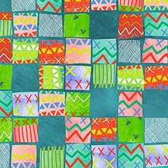 Alpaca Picnic Blanket Patches on Teal Cotton Woven