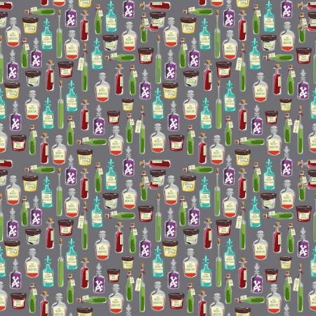 Haunted House Apothecary on Gray Cotton Woven Fabric