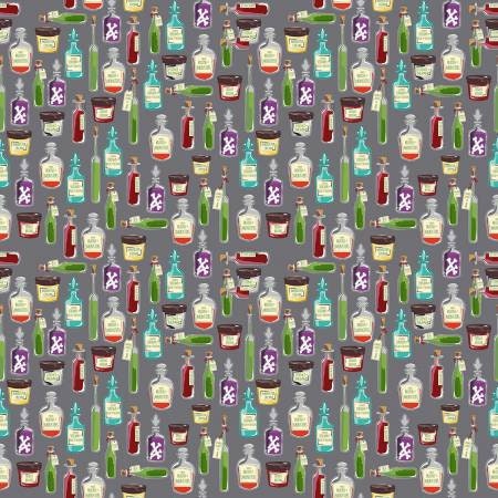 Haunted House Apothecary on Gray Cotton Woven Fabric