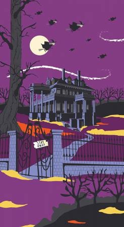 Haunted House 24" Panel Purple Cotton Woven Panel