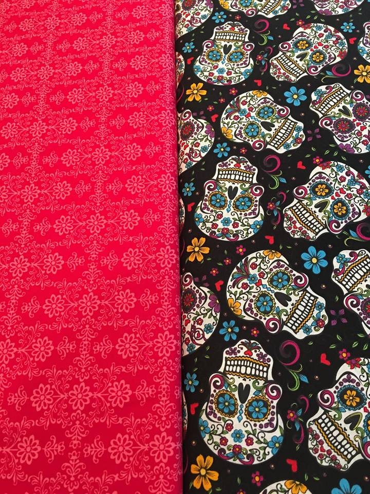 Red and Pink Frida's Damask Cotton Woven Fabric