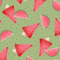 Melon Drop Licensed Santoro Gorjus Watermelon on Green Cotton Woven Fabric
