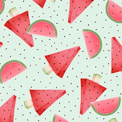 Melon Drop Licensed Santoro Gorjus Watermelon on Light Aqua Cotton Woven Fabric