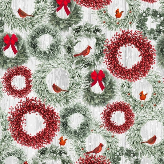 Holiday Wishes Wreaths 6931-66 Cotton Woven Fabric