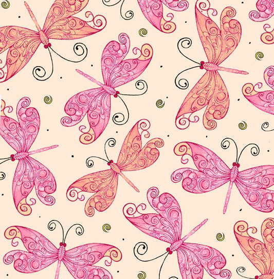 Aziza Butterflies on Cream 26693E Cotton Woven Fabric