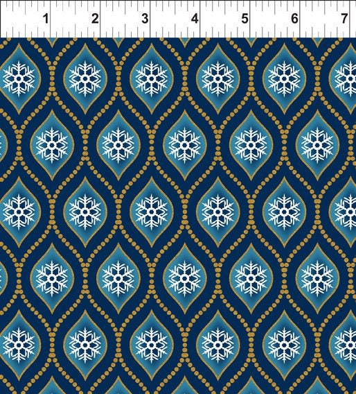 Celestial Winter by Jason Yenter Snowflakes Blue  7ACW-1M Metallic Cotton Woven Fabric