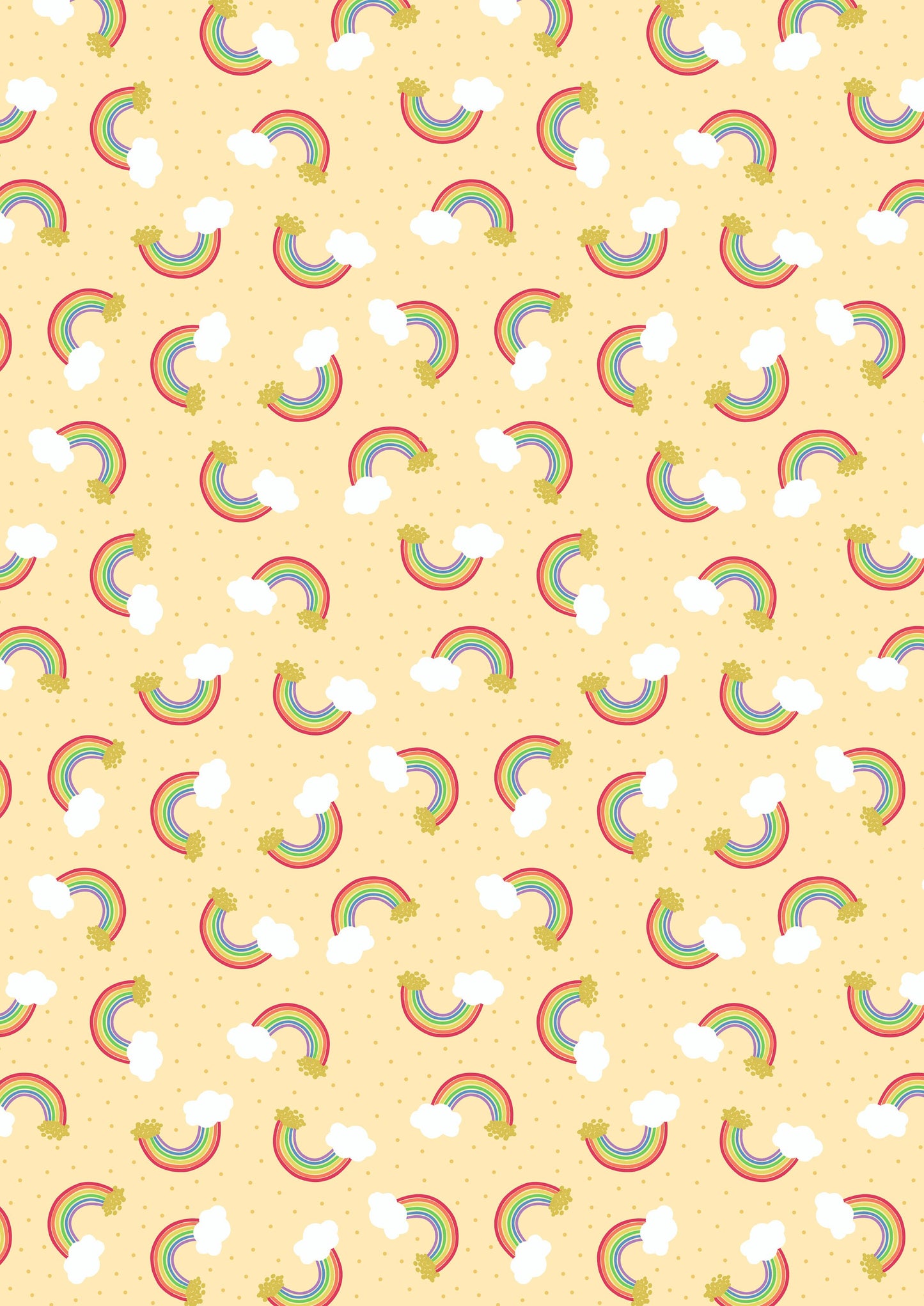 Small Things Tossed Rainbows on Yellow with Gold Metallic SM8.2 Cotton Woven Fabric