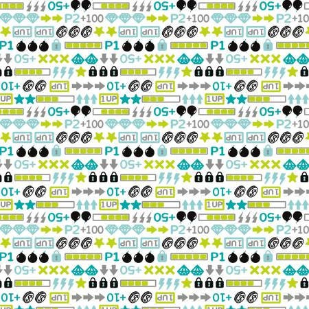 Game on White Icons 27170704-01 Cotton Woven Fabric