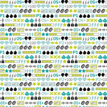 Game on White Icons 27170704-01 Cotton Woven Fabric