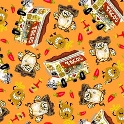 Hot Tamale Tossed Food on Orange 26656O Cotton Woven Fabric