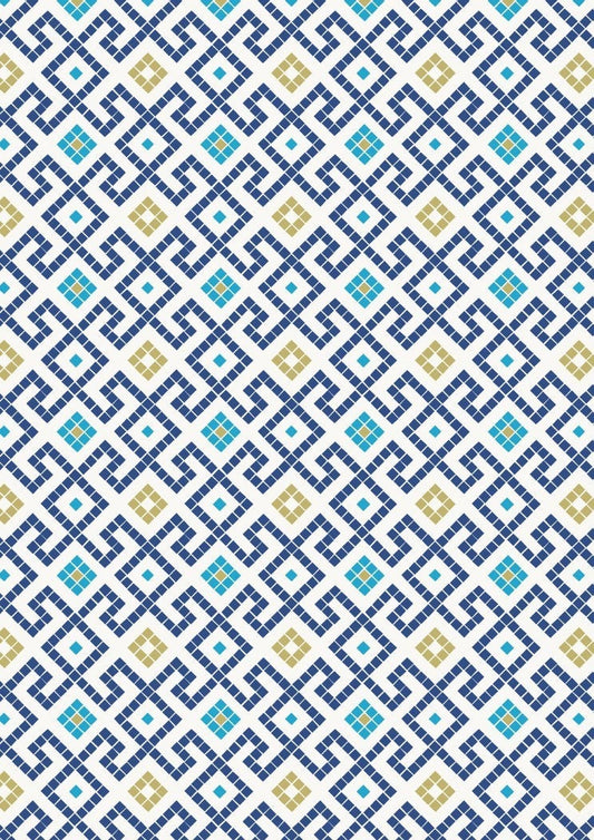 Lindos Greek Mosaic with Gold A267.3 Cotton Woven Fabric