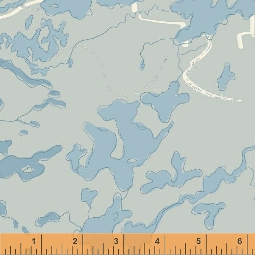 Night Hike by Heather Givens Light Grey Way Finding Metallic Cotton Woven Fabric