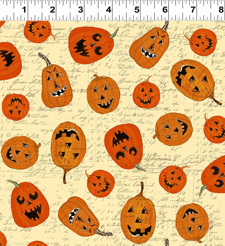 Something Wicked Pumpkins on Pale Script y2426-59 Cotton Woven Fabric