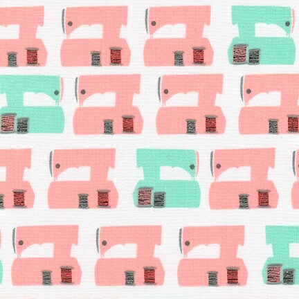 Sew Dressed up Seafoam Sewing Machines Cotton Woven Fabric