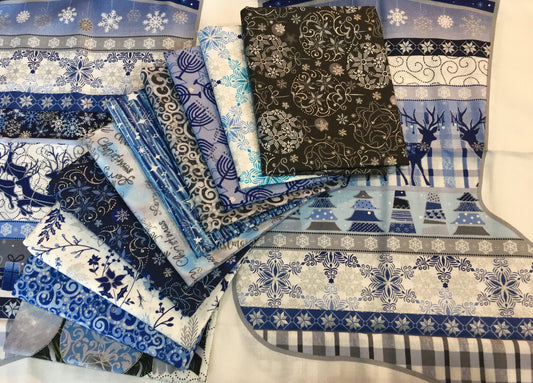 Blue Holidays Frosted Window Greetings Metallic Cotton Woven Fabric