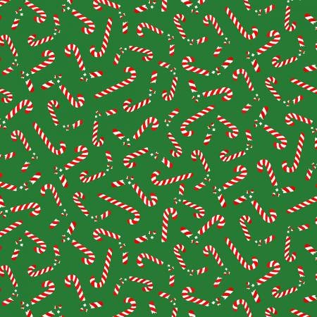 Grumpy Cat Holidays Broken Candy Canes on Green Cotton Woven Fabric