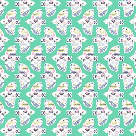 No Probllama Arcadia Flower Birds Green DS-1048 Cotton Woven Fabric