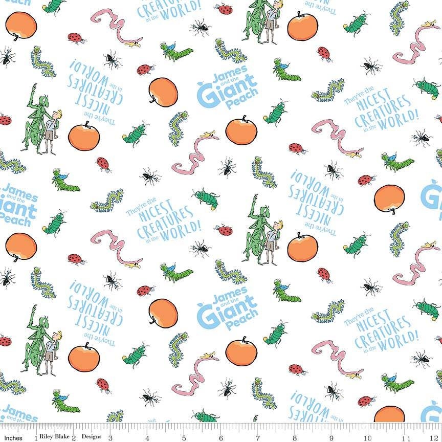James & the Giant Peach Creatures White Cotton Woven Fabric