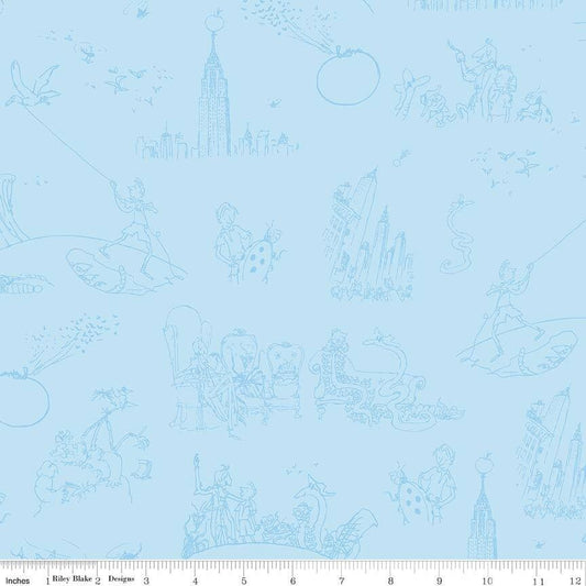 James & the Giant Peach Toile Blue Cotton Woven Fabric