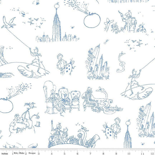 James & the Giant Peach Toile White Cotton Woven Fabric