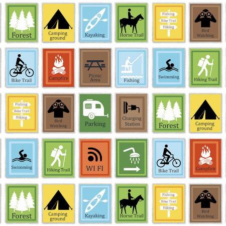 Happy Campers Packed Camping Signs 1333-01 Cotton Woven Fabrics