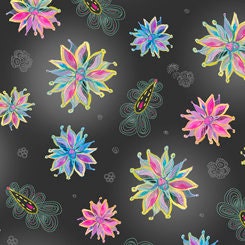 Enchanted Floral Small Flowers Black Cotton Woven Fabric