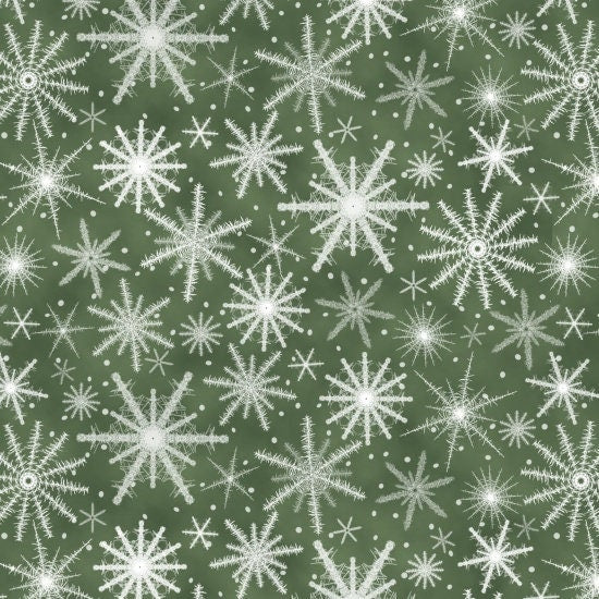 Holiday Wishes Snowflakes Green 6932-66 Cotton Woven Fabric