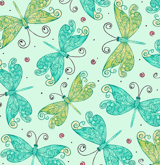 Aziza Butterflies on Light Aqua 26693Q Cotton Woven Fabric