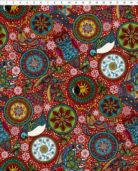 Celestial Winter by Jason Yenter Red  1ACW-2M Metallic Cotton Woven Fabric