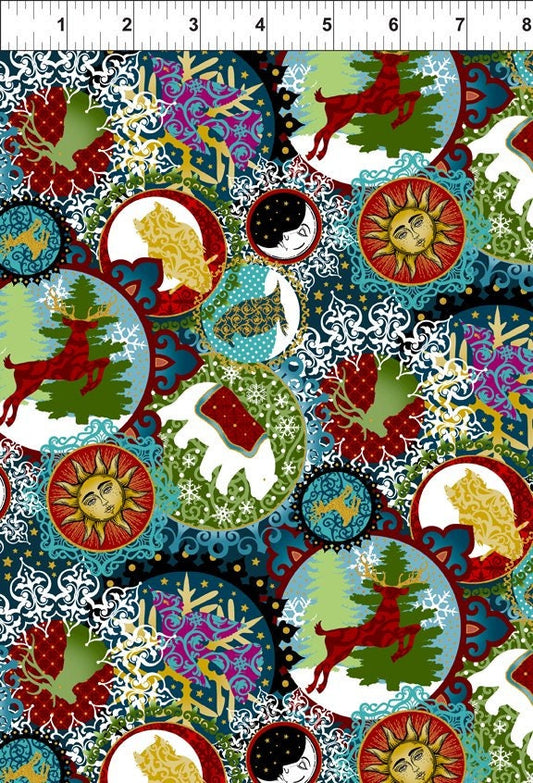 Celestial Winter by Jason Yenter Globes Teal 2ACW-1M Metallic Cotton Woven Fabric