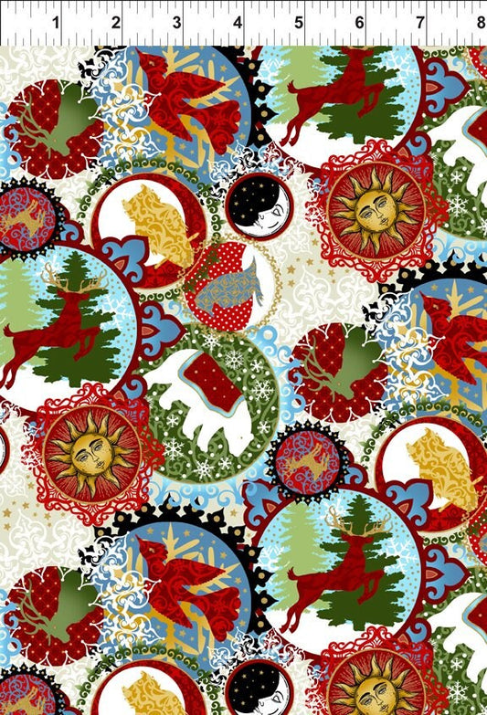 Celestial Winter by Jason Yenter Globes Cream 2ACW-2M Metallic Cotton Woven Fabric