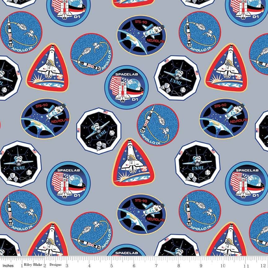 Licensed NASA Out of This World Patches Gray C7802-Gray Cotton Woven Fabric