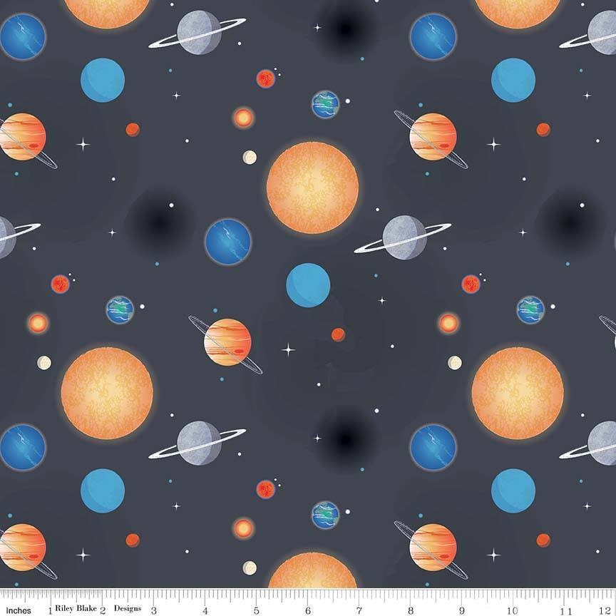 Licensed NASA Out of This World Planets Charcoal C7803-Charcoal Cotton Woven Fabric