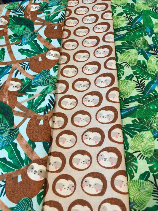 Restful Sloths Sloth Faces on Tan 13861-TAN Cotton Woven Fabric