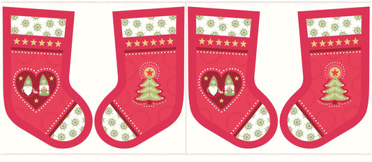 Hygge Christmas Stocking Panel Red 18" Panel Fabric Stocking C31.3 Cotton Woven Panel