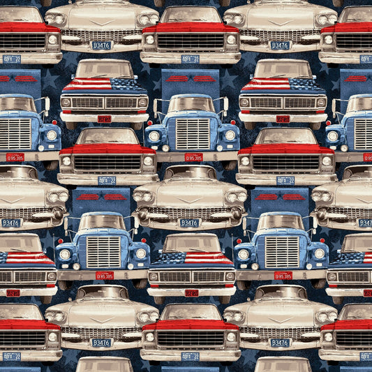 All American Road Trip Cars & Trucks Navy 4315-77 Cotton Woven Fabric