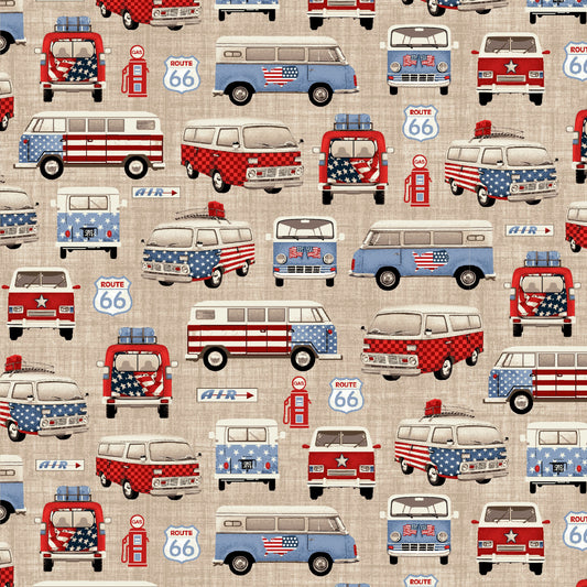 All American Road Trip Vans Tan 4316-33 Cotton Woven Fabric