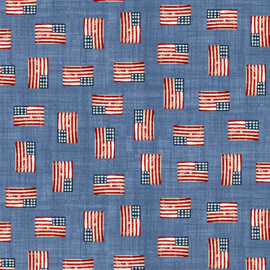 All American Road Trip Mini Flags Blue 4321-11 Cotton Woven Fabric