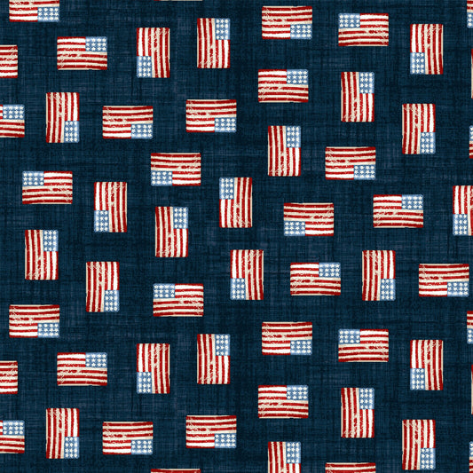 All American Road Trip Mini Flags Navy 4321-77 Cotton Woven Fabric