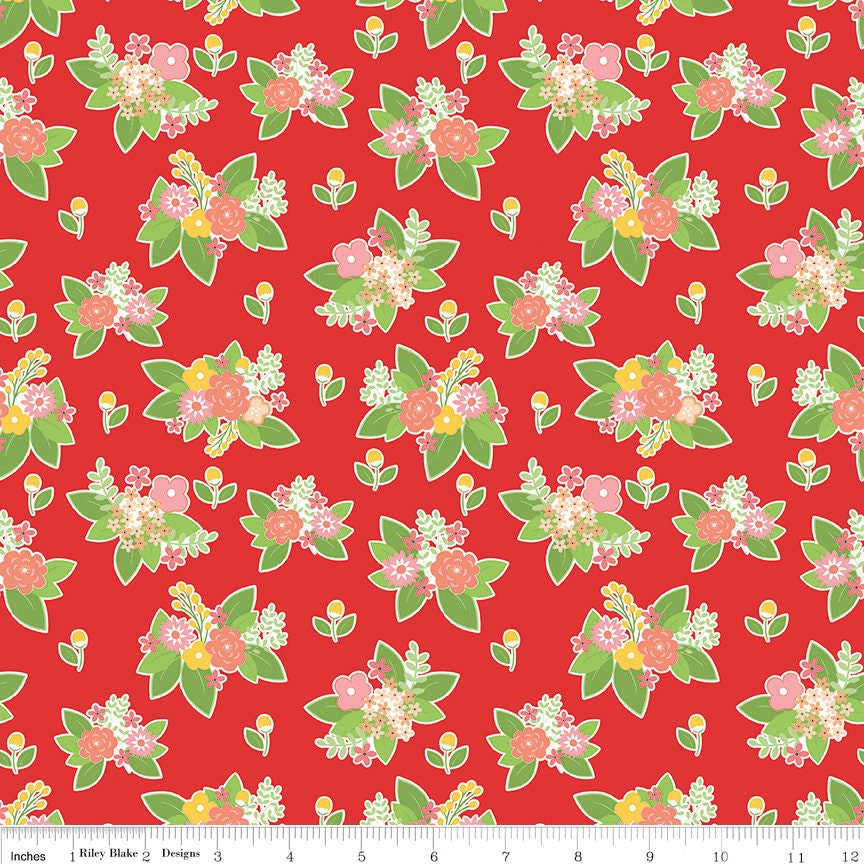 Vintage Adventure Floral Red c7274-RED Cotton Woven Fabric