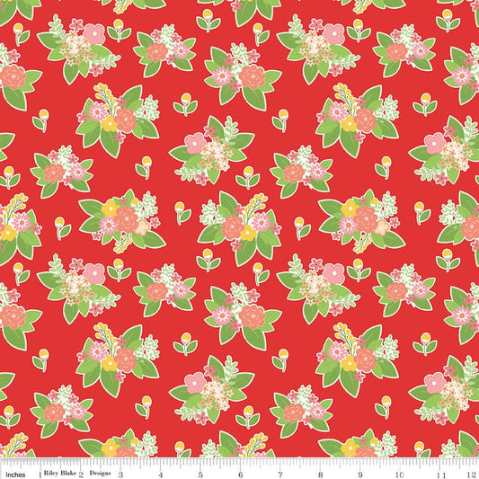 Vintage Adventure Floral Red c7274-RED Cotton Woven Fabric