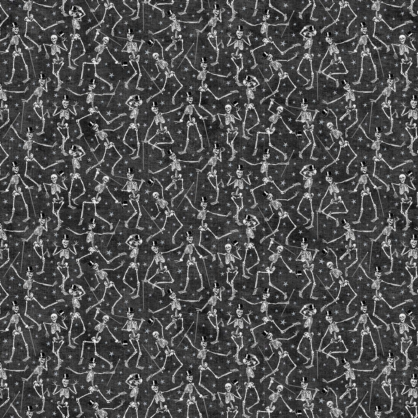 Elegantly Frightful Glitter Jazz Hands Skeletons on Black GL22203-99 Cotton Woven Fabric