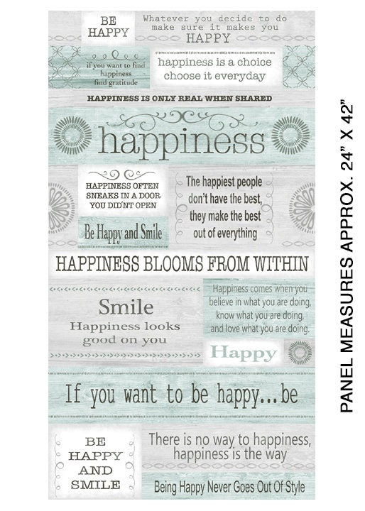Words to Live By 24" Panel Happiniess Cotton Woven Panel 07700 99