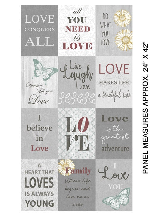 Words to Live By 24" Panel Love Grey 07702-99 Cotton Woven Panel – The ...